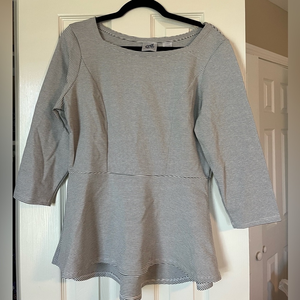 Virginia Dare Dress Co. Striped Peplum Shirt. Size Large. Like New.